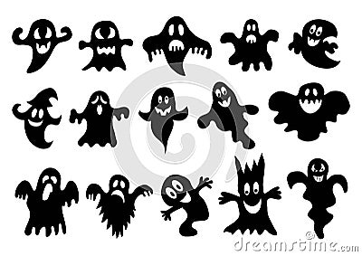 Scary ghosts design, Halloween characters icons set. Vector illustration Vector Illustration