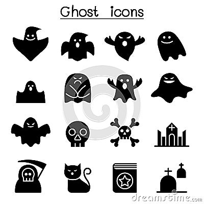 Scary ghosts ,Halloween characters icons set Cartoon Illustration