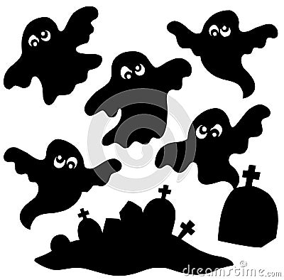 Scary ghosts silhouettes collection Vector Illustration