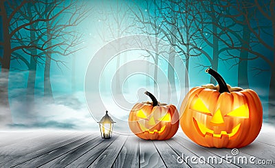 Scary Halloween background with pumpkins Vector Illustration