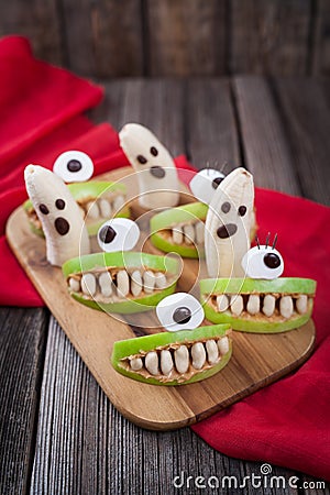 Scary halloween food edible monsters healthy Stock Photo