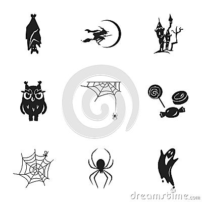 Scary Halloween icon set, simple style Vector Illustration