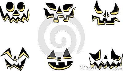 Scary Halloween pumpkin faces icons set Vector Illustration