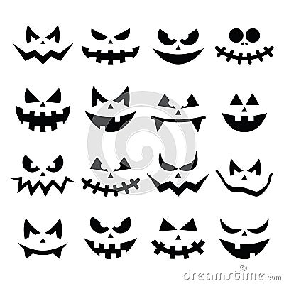 Scary Halloween pumpkin faces icons set Stock Photo