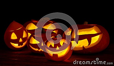 Scary halloween pumpkins jack-o-lantern Stock Photo