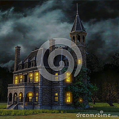 Scary house on moonlight Stock Photo