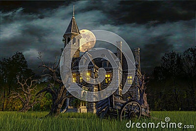 Scary house on moonlight Stock Photo
