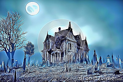 Scary house at night - Art Collection Stock Photo