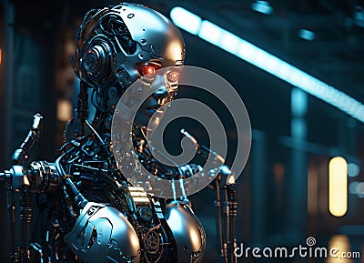 Scary Humanoid AI. The Future of Robotics and Artificial Intelligence. Generative AI Stock Photo
