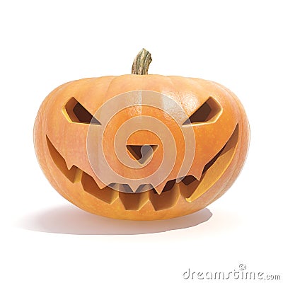 Scary Jack O Lantern halloween pumpkin isolated on white. 3d rendering Stock Photo