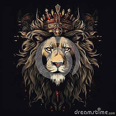 Scary Lion With Crown Vector Illustration For T-shirt Design Cartoon Illustration