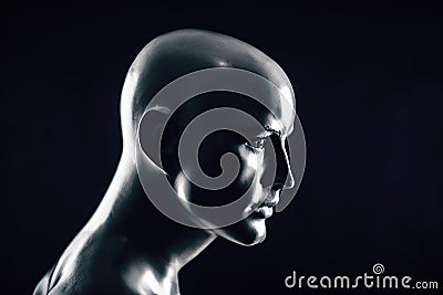 Scary mannequin head in the dark Stock Photo