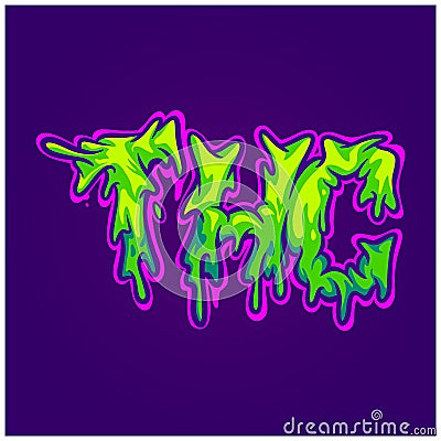 Scary marijuana thc word melted hand lettering text illustrations Vector Illustration