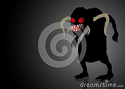 Scary monster lurking in the dark Vector Illustration