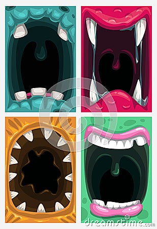 Scary monster mouth. Vector creepy posters set. Vector Illustration