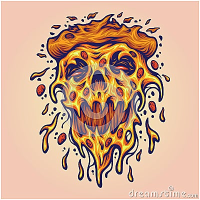 Scary monster pizza melted illustration Vector Illustration