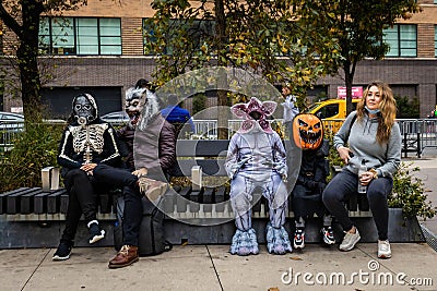 Scary monsters and skeletons performers at NYC Village Halloween parade Editorial Stock Photo