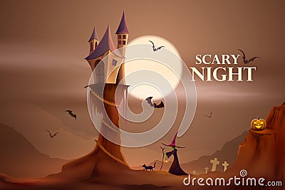 Scary night Halloween holiday background Vector Illustration