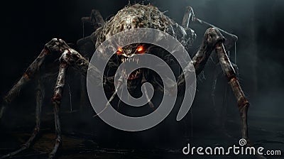 Scary Nightmare Creature With Spider - A Creepy Encounter Stock Photo