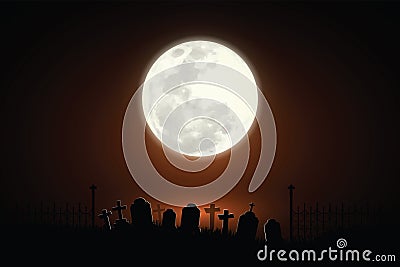 Scary nights on full moon nights and tombs, terrifying atmospheres. for Halloween background. Vector Illustration