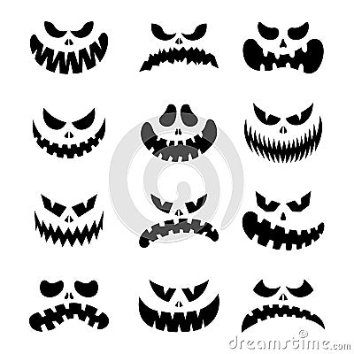 Scary silhouettes of pumpkin faces set. Halloween. Vector illustration Vector Illustration