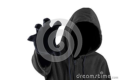 Scary thief try to grab something Stock Photo