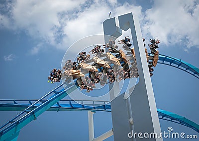 Scary Turn Over on Modern Rolloer Coaster Editorial Stock Photo