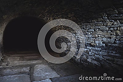 Scary underground, old dark cellar Stock Photo