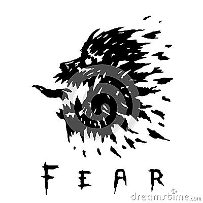 Scary werewolf head with mouth open. Vector illustration. Vector Illustration