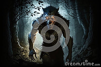 scary werewolf lurking in the shadows, ready to pounce Stock Photo