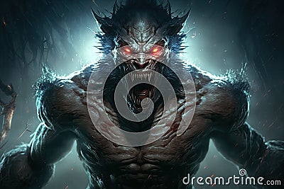 scary werewolf unleashing its full power, apart its enemies with claws and fangs Stock Photo