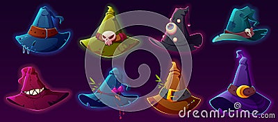 Scary witch and wizard hats for Halloween costume Vector Illustration