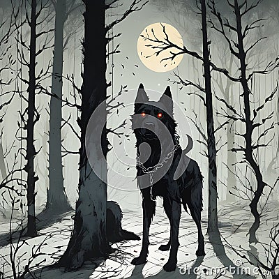 Scary wolf moon lit background forrest scene seq 2 of 9 Stock Photo