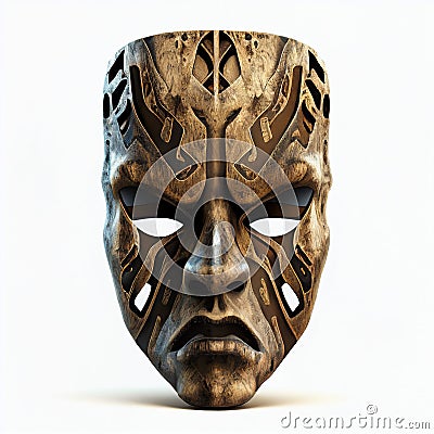 Scary wooden ritual african mask isolated on white close-up Stock Photo