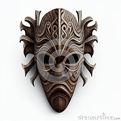 Scary wooden ritual african mask isolated on white close-up Stock Photo