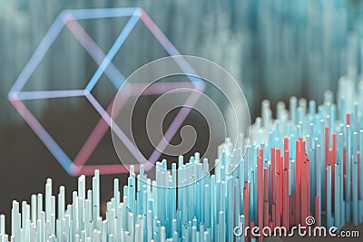 Scatter 3d cube material and glowing cube, 3d rendering Stock Photo