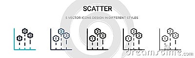 Scatter icon in filled, thin line, outline and stroke style. Vector illustration of two colored and black scatter vector icons Vector Illustration