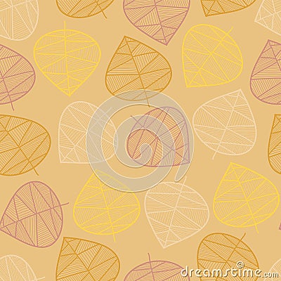 Scattered autumn leaves seamless vector background. Subtle abstract pattern. Repeating texture stylized fall leaf. Seasonal fall Vector Illustration