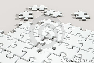 Scattered blank puzzles with white background, 3d rendering Cartoon Illustration