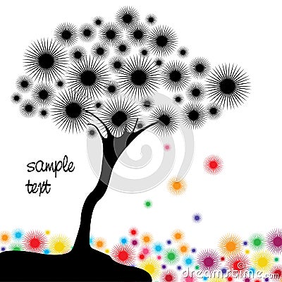 Scattered color balls look tree hair and silhouette Vector Illustration