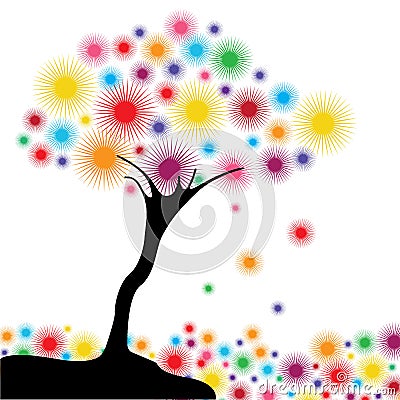 Scattered color balls look tree hair and silhouette Vector Illustration