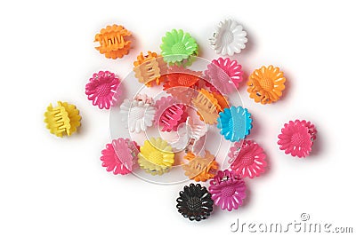 colorful plastic hairclips isolated on white Stock Photo