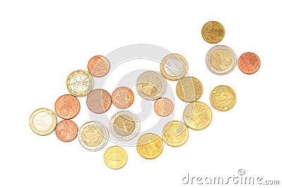 Scattered euro coins isolated on a white background Stock Photo