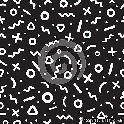 Scattered Geometric Line Shapes. Abstract Background Design. Vector Seamless Black and White Pattern. Vector Illustration