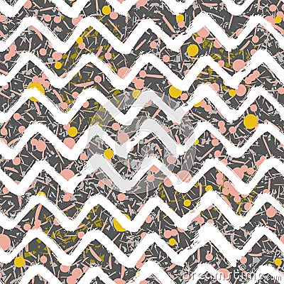 Scattered Geometric Line Shapes. Abstract Background Design. Vector Seamless Pattern. Chevron Zigzag Paint Brush Strokes Vector Illustration