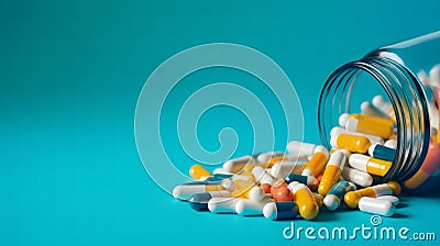 Scattered multi-colored medical vitamins capsules Stock Photo