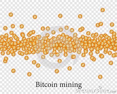 Scattered orange Bitcoin on transparent background Vector Illustration