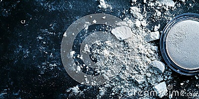 Scattered powder on a dark background creating a textured abstract pattern Stock Photo