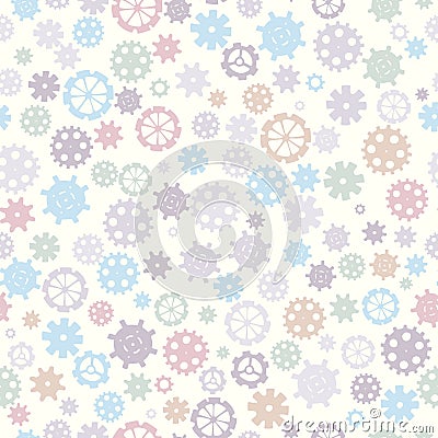 Scattered sprocket-wheels, gear silhouettes seamless pattern, pastel colors. Children`s design. Seamless pattern silhouette cut g Stock Photo