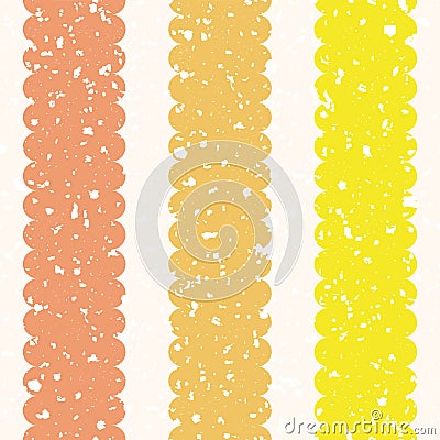 Scattered white brush texture on scalloped orange and yellow vertical stripes. Seamless geometric vector pattern on Vector Illustration